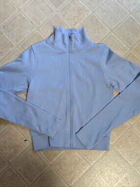 Women's Light Blue Ribbed Zip-Up Mock Neck Jacket Nwot